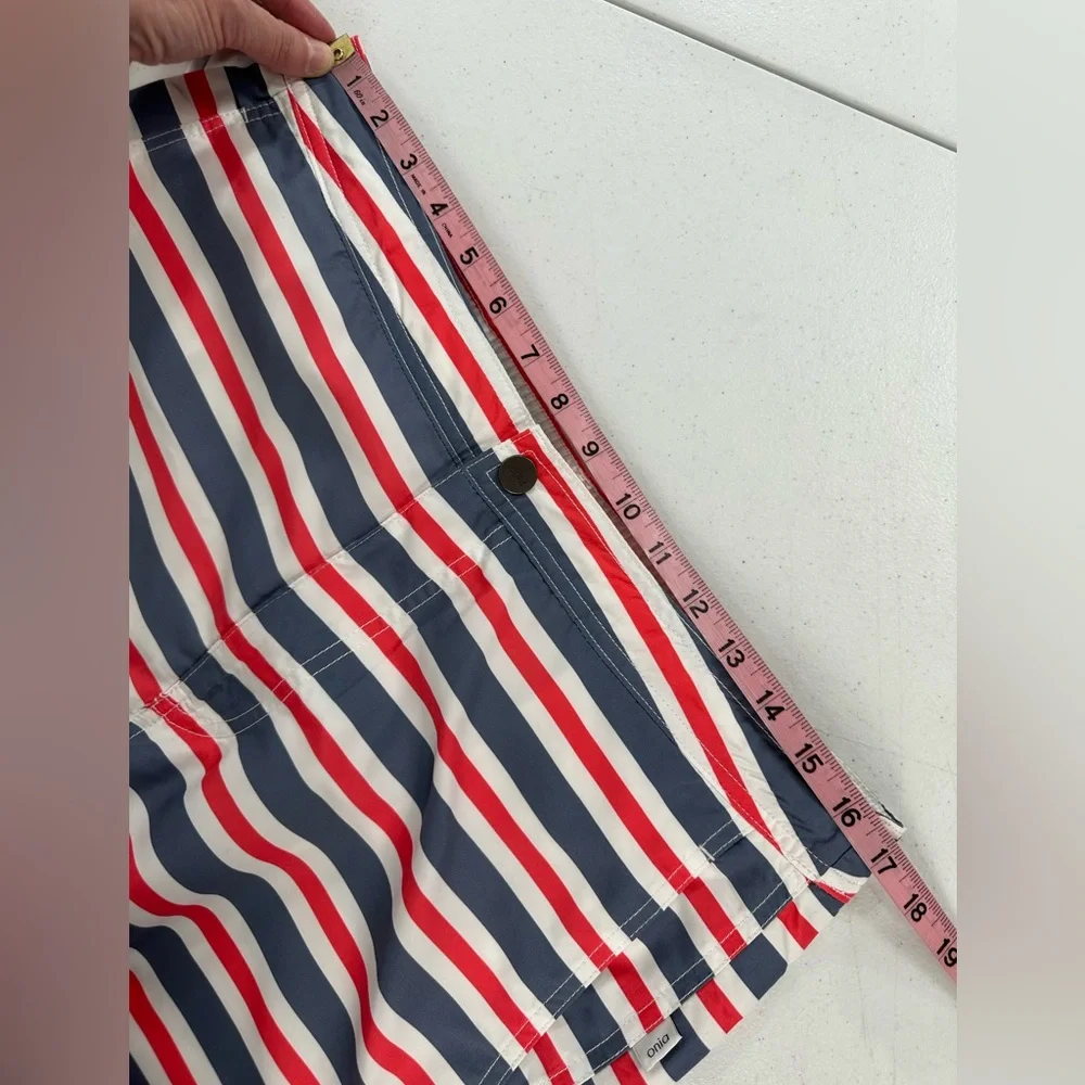 Onia Calder Stripe Swim Trunks Red White Blue Lined Drawstring Americana Lg